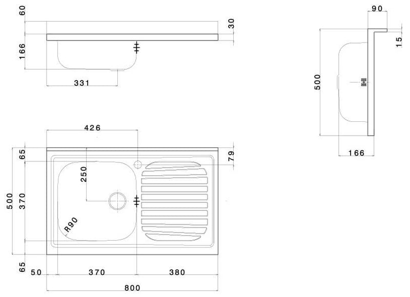 Lavello Cucina 1 Vasca 80x50 cm in Acciaio Inox Apell Pisa Gocciolatoio Destro-2