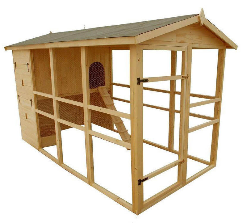 Pollaio da Giardino 175x348x204 cm Per 8-12 Galline in Legno Naturale -1