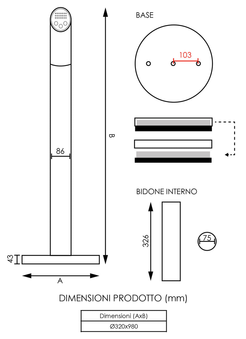 Posacenere a Colonna Ø32 cm in Acciaio 1,9L per Esterno-8