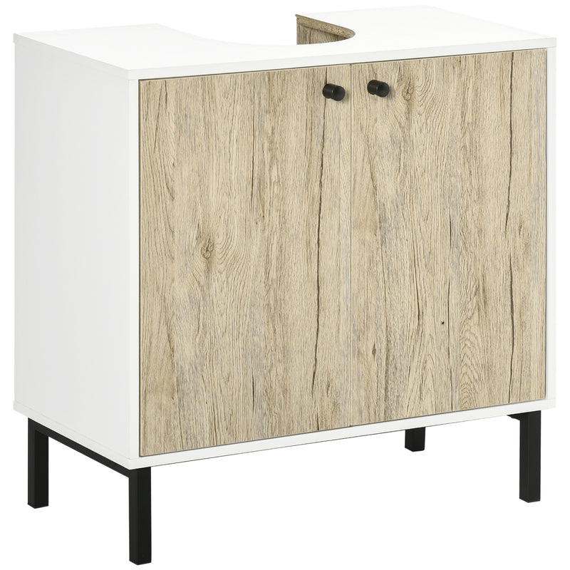 Mobile  Sotto Lavabo 60x30x60 cm in Truciolato e Acciaio Bianco e Rovere-1