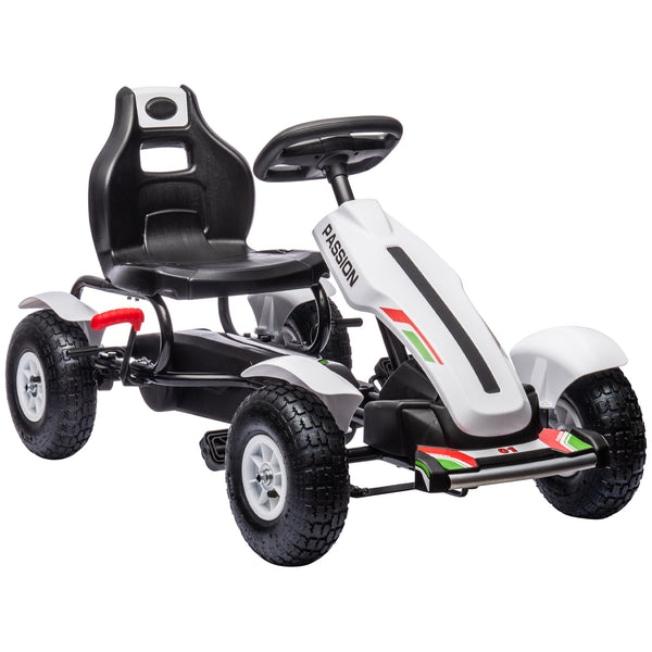 online Go Kart a Pedali per Bambini 121x58x61 cm con Sedile Regolabile e Freno a Mano Bianca