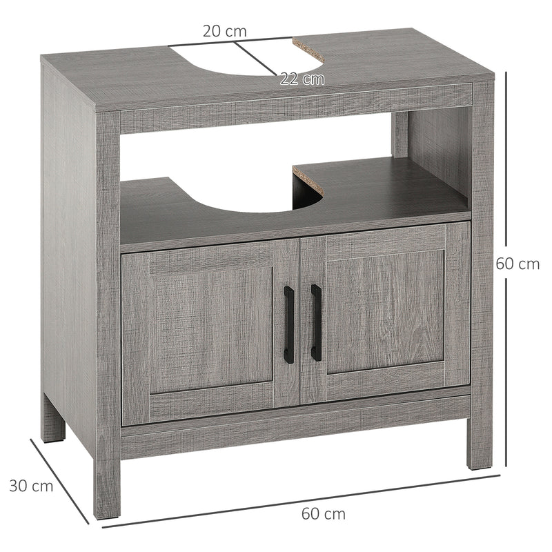 Mobile Sotto Lavabo Bagno 1 Ripiano 2 Ante 60x30x60 cm in Legno Grigio-3