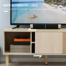 Mobile Porta TV fino a 50" Anta Scorrevole 115x40x49 cm con Vani Aperti e Armadietti Naturale-7