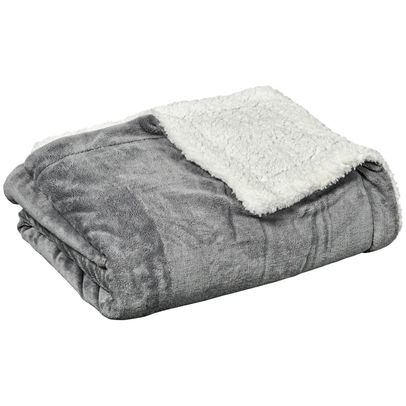 Coperta Plaid Dubleface 203x152x0,5 cm in Flanella 220 GSM e Sherpa 260 GSM Grigio-1