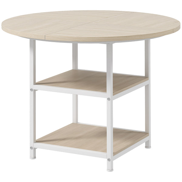 Table à manger 4-6 personnes Ø100x76 cm avec étagères en acier et MDF chêne et blanc sconto