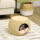 Cuccia Casetta per Gatti Ø40x30 cm in Rattan PE Beige-2