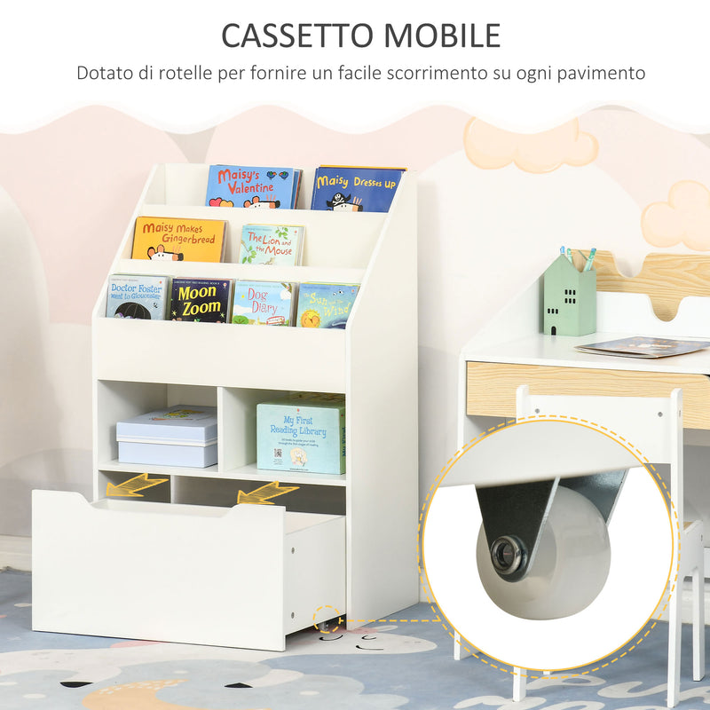 Libreria per Bambini 60x29,9x90 cm con Ripiani e 1 Cassetto in MDF Bianco-6