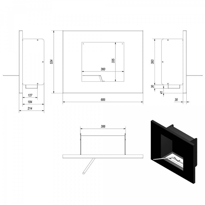 Camino a Bioetanolo da Parete 68,5x53,4 cm Flig New York Cube-5