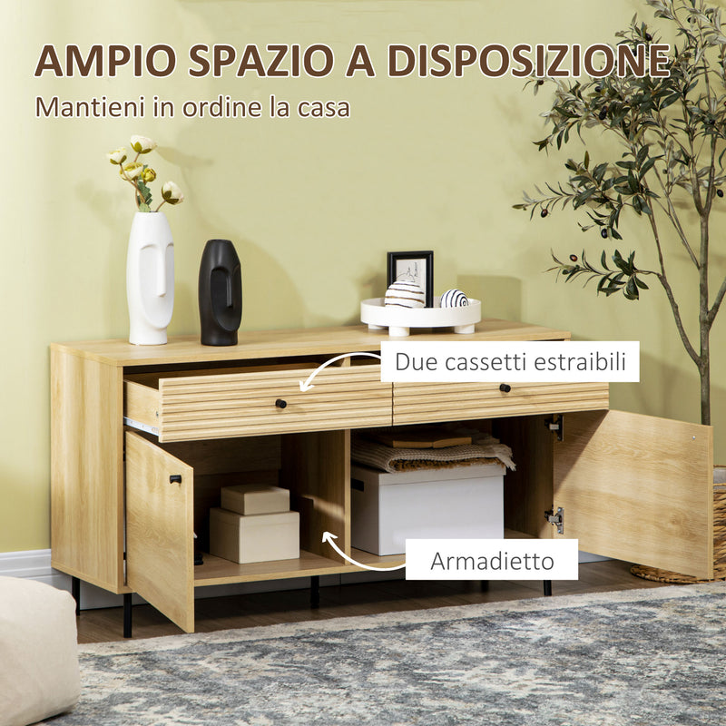 Mobiletto Basso 120x39,5x64 cm in Truciolato e Acciaio Naturale-4