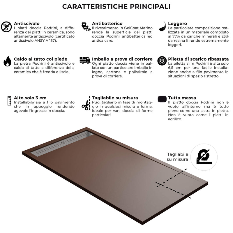 Piatto Doccia in Pietra Bonussi Trivor Marrone Varie Misure-4