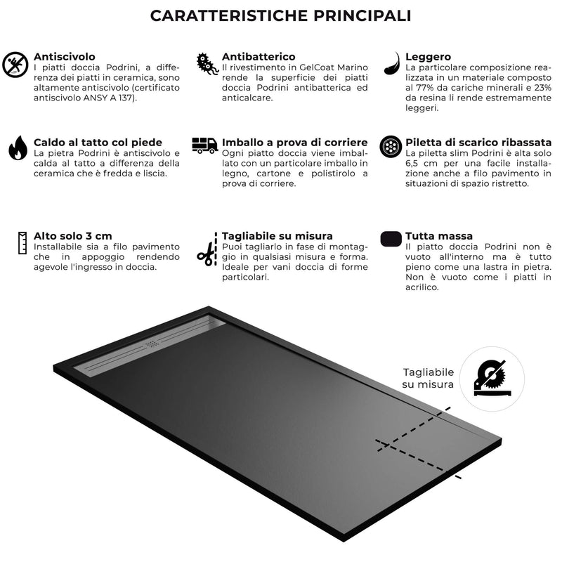 Piatto Doccia in Pietra Bonussi Trivor Nero Varie Misure-4