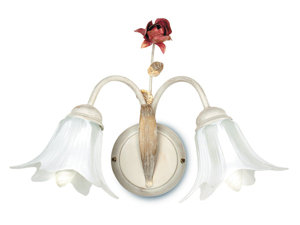 Applique Deux Lumières Floral Blanc Rouge Métal Verre Rose diffuseurs Applique E14 prezzo