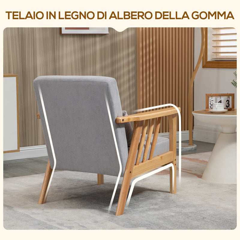 Poltrona 68x75x78 cm con Cuscino in Legno e Tessuto Vellutato Grigio-5