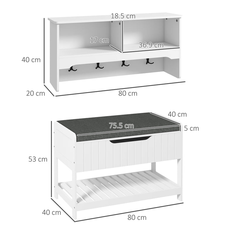 Mobile Ingresso con Scarpiera e Appendiabiti 80x20x40 cm in MDF e Poliestere Bianco-3