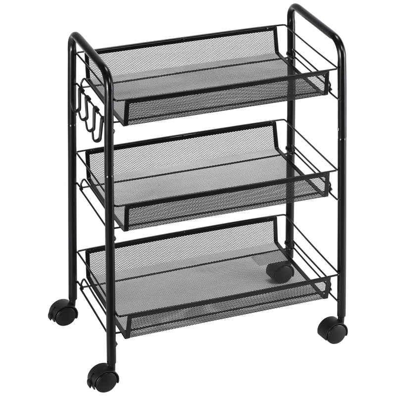 Carrello da Cucina a 3 Ripiani 41,5x26,5x63 cm in Acciaio e Polipropilene Nero-1