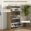 Scarpiera Stile Boho 3 Ante 18 Paia 60x24x115 cm in Ratta Truciolato e MDF Rovere e Bianco-5