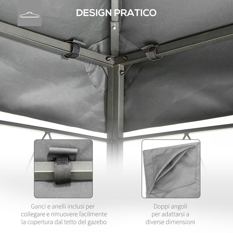 Tetto di Ricambio Impermeabile per Gazebo da Giardino 4x3m in Poliestere  Grigio-6