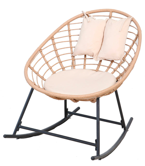 Rocking Chair de jardin 90x95x73 cm en acier et polyrotin Tahiti noir et naturel online