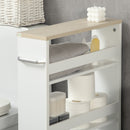 Carrello Bagno Salvaspazio a 3 Ripiani 48x15x80 cm con Rotelle e Maniglia in Legno Bianco-7