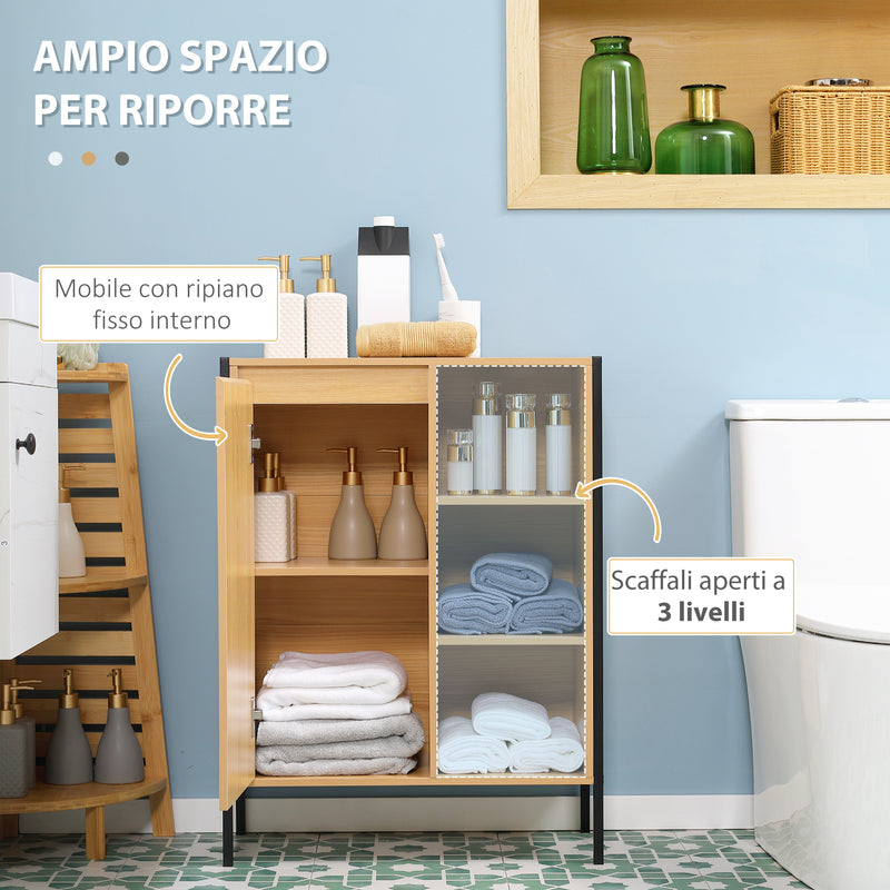 Mobiletto da Bagno 3 Ripiani e Armadietto 60x28x80 cm in Truciolato e Acciaio Legno e Nero-4