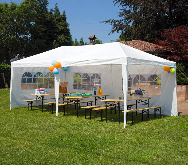 Set Birreria da Giardino Pieghevole in Legno Tavolo 220x80 cm e 2 Panche Vorghini-3