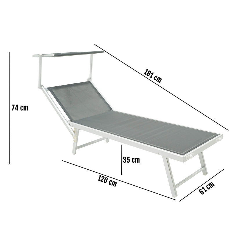 Lettino Prendisole da Giardino 189x61x38 cm in Alluminio e Textilene Simba Antracite-5