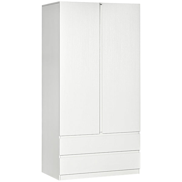 sconto Armadio Guardaroba con Appendiabiti 100x60x200 cm 2 Cassetti in Truciolato  Bianco