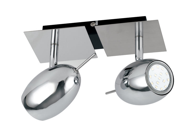 Faretti 2 Spot Metallo Cromato Luci Tonde Led 10 watt Luce Calda Intec SPOT-MADRID-2-1