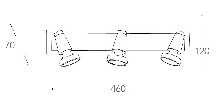 Faretti 3 Spot Cornice Vetro Metallo Nikel Luci Orientabili Led 9 watt GU10 Luce Calda  Intec SPOT-MIAMI 03-2