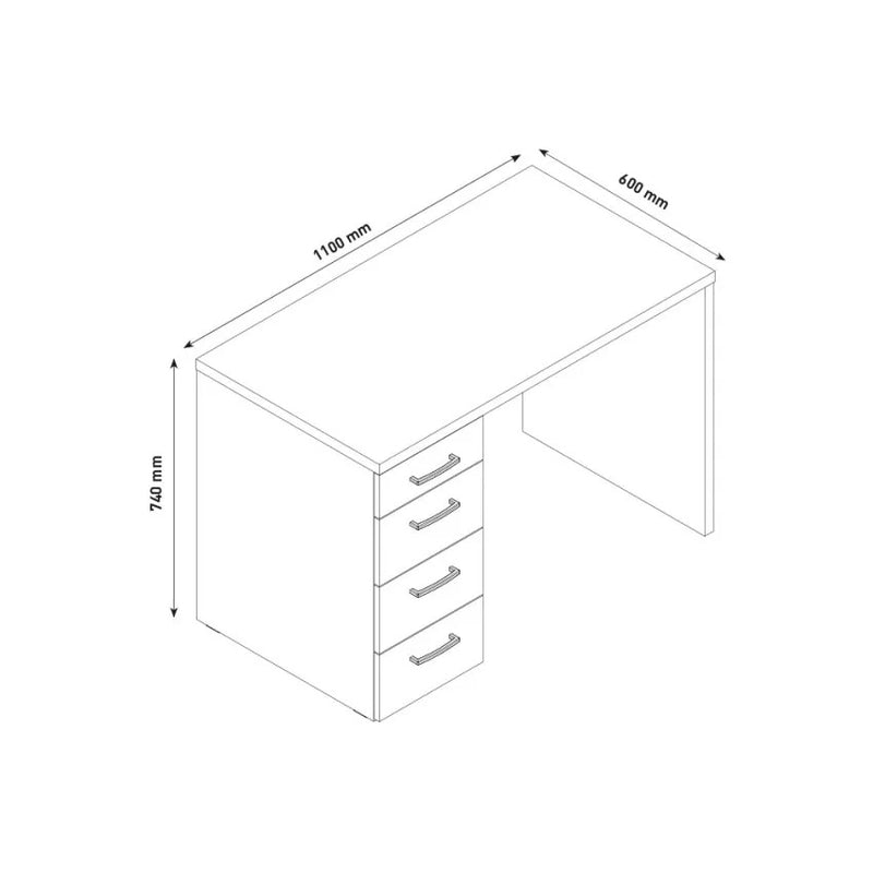 Scrivania da Ufficio 4 Cassetti 110x60x74 cm in Truciolare Nobilitato Bianca-3