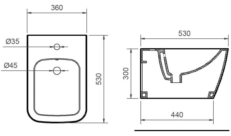 Bidet Sospeso in Ceramica 36x53x30 cm Street Bonussi Bianco Lucido-3