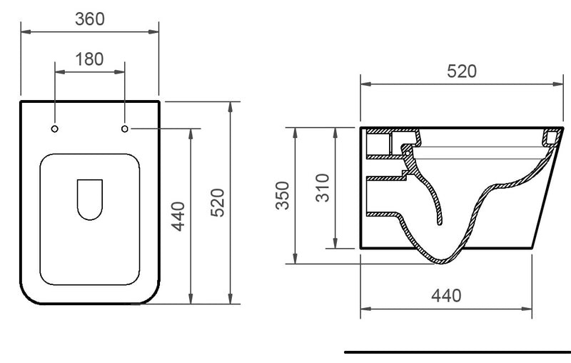 Coppia di Sanitari WC e Bidet Sospesi in Ceramica 36x52x35 cm Street Bonussi Bianco Lucido-4