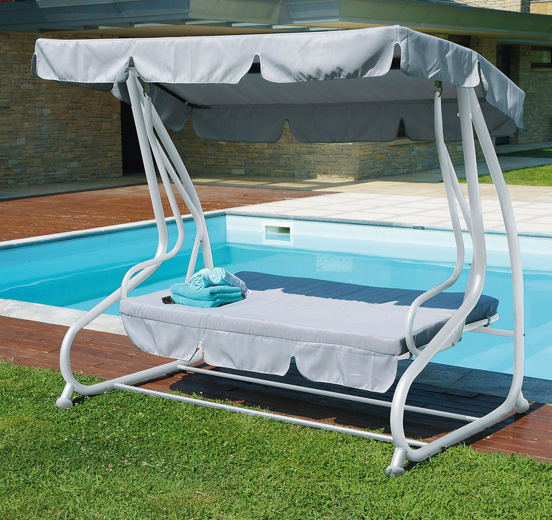 Dondolo 3 Posti da Giardino 200x125x166 cm in Ferro e Poliestere Grigio Chiaro-4