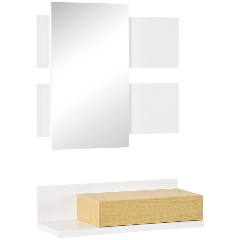 Set Mobili da Ingresso da Parete con Specchio 40x70 cm e Cassetto in Legno Naturale e Bianco-1