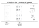 Scarpiera Salvaspazio 4 Ante con Specchio 1 Cassetto 20 Paia 63x164x29 cm Noce Stelvio-2