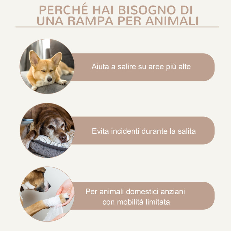 Rampa per Cani Pieghevole max 15Kg 101x36x62 cm Altezza Regolabile in Legno e Poliestere-7