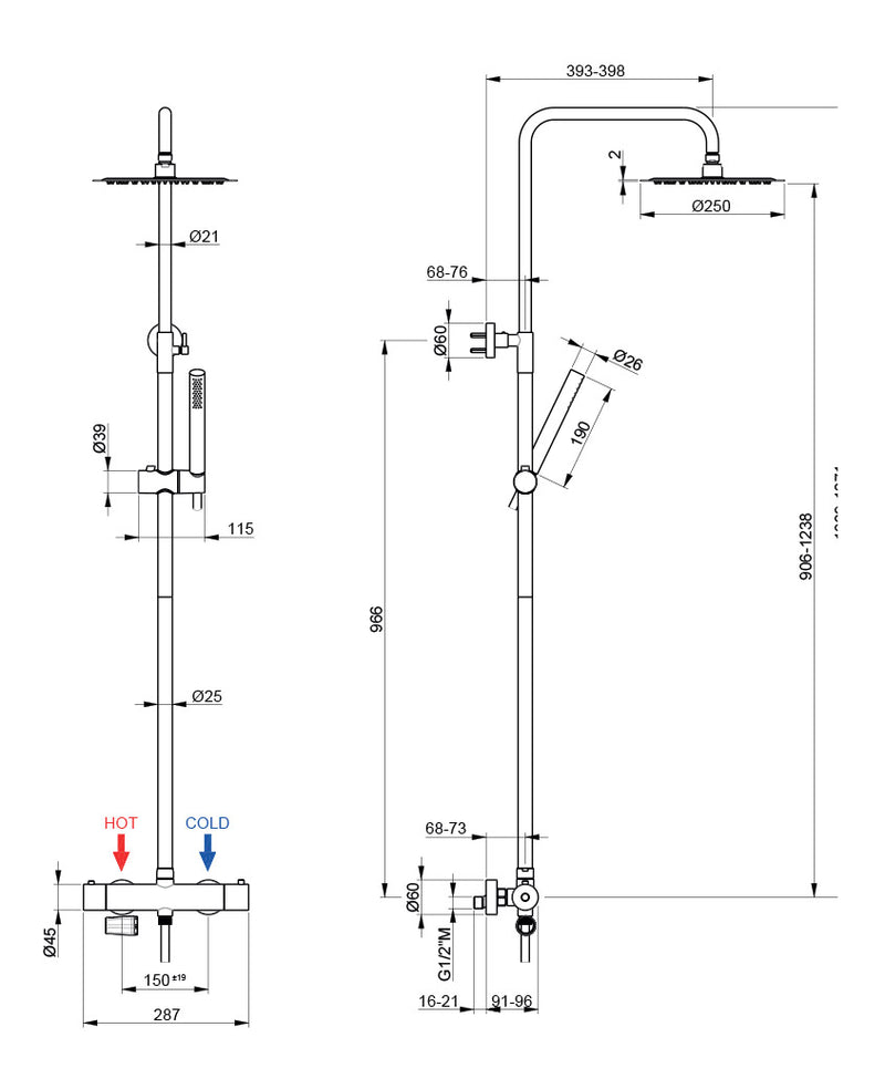 Saliscendi Asta con Miscelatore Soffione e Doccetta in Acciaio Inox Satinato Nilo-2