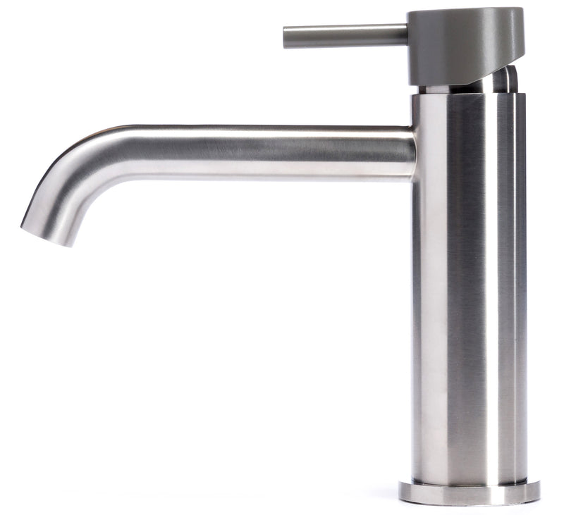 Rubinetto Miscelatore Monocomando Lavabo senza Scarico in Acciaio Inox Satinato Maniglia Antracite-2