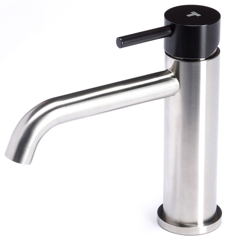 Rubinetto Miscelatore Monocomando Lavabo senza Scarico in Acciaio Inox Satinato Maniglia Carbone-1