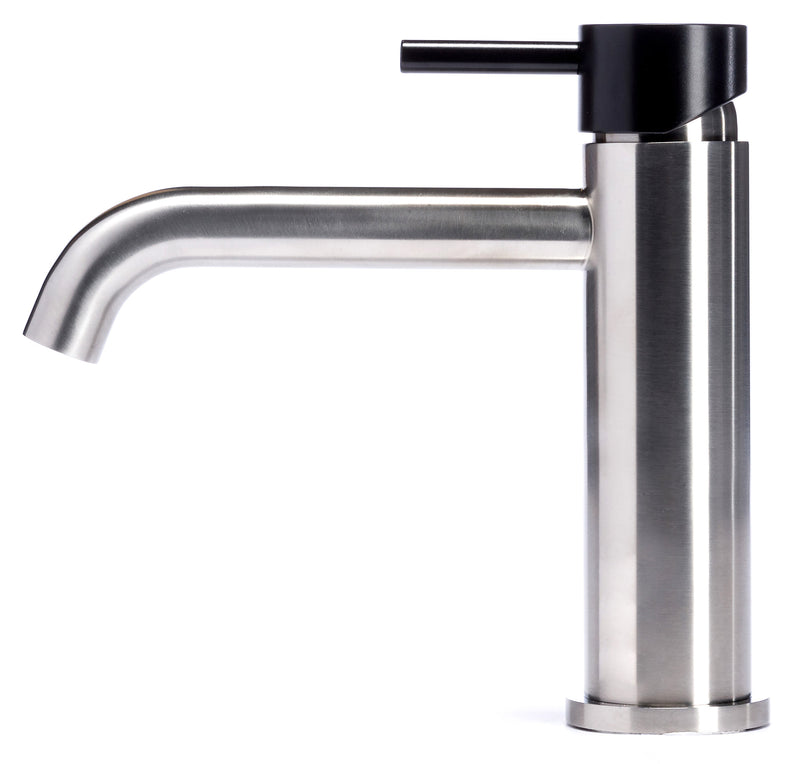 Rubinetto Miscelatore Monocomando Lavabo senza Scarico in Acciaio Inox Satinato Maniglia Carbone-2