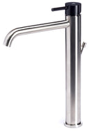 Rubinetto Miscelatore Monocomando Lavabo Alto in Acciaio Inox Maniglia Carbone-1