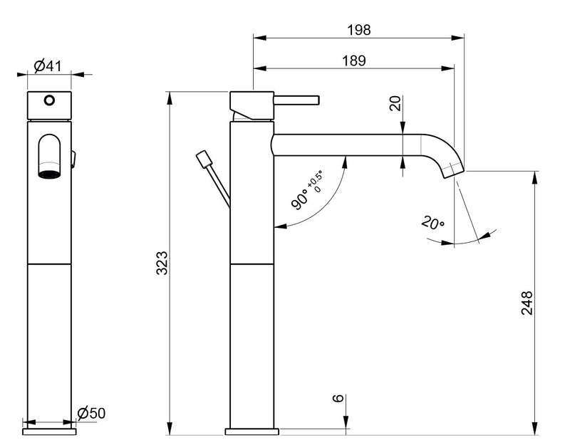 Rubinetto Miscelatore Monocomando Lavabo Alto in Acciaio Inox Maniglia Carbone-2