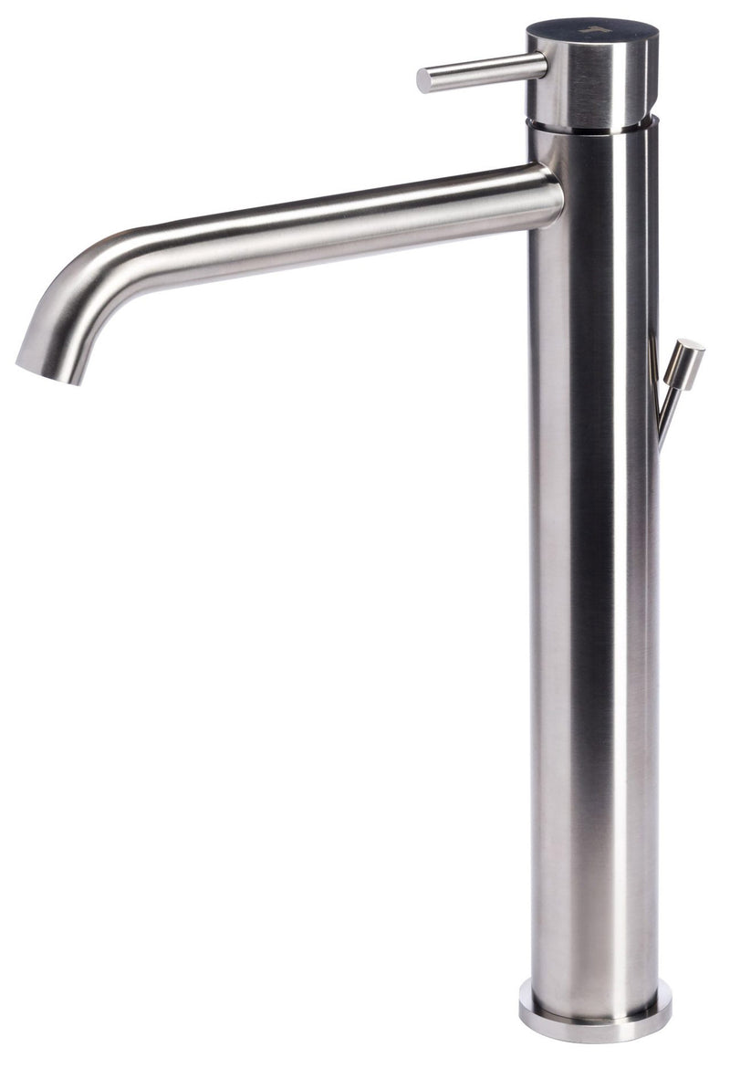 Rubinetto Miscelatore Monocomando Lavabo Alto con Scarico in Acciaio Inox Satinato Nilo-1