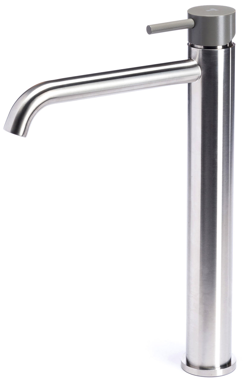 Rubinetto Miscelatore Monocomando Lavabo Alto in Acciaio Inox Satinato Maniglia Antracite-1