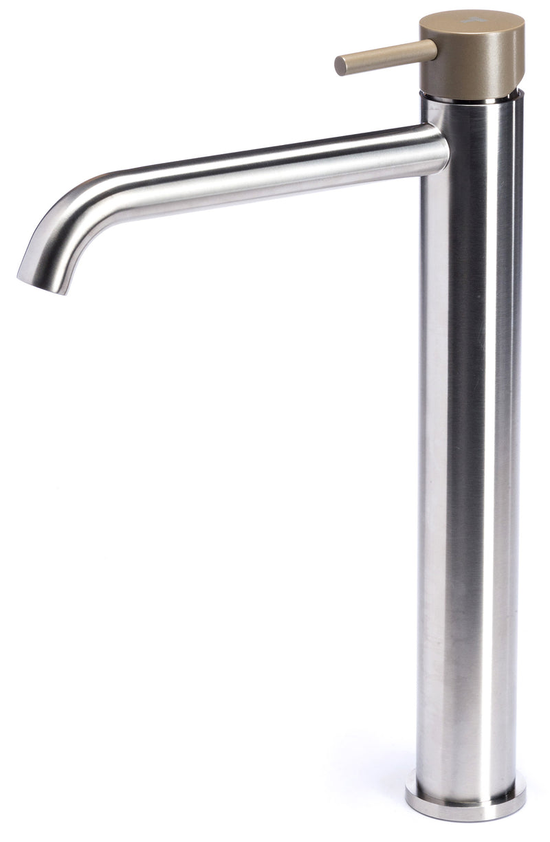 Rubinetto Miscelatore Monocomando Lavabo Alto in Acciaio Inox Satinato Maniglia Deserto-1