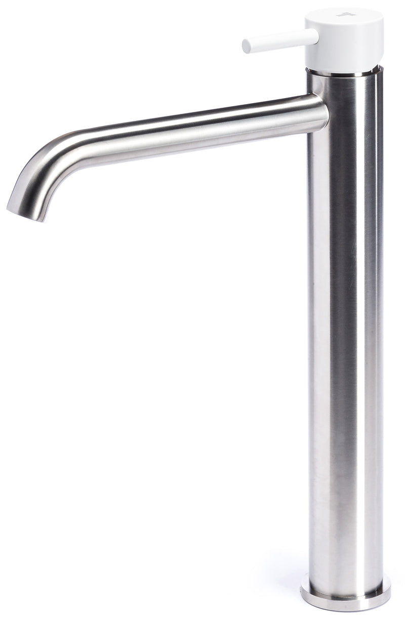 Rubinetto Miscelatore Monocomando Lavabo Alto in Acciaio Inox Satinato Maniglia Neve-1