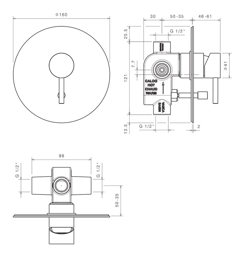 Rubinetto Miscelatore Monocomando Doccia ad Incasso con Deviatore in Acciaio Inox Maniglia Antracite-2