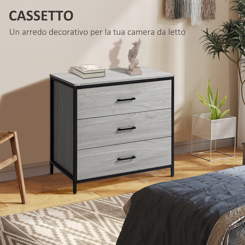 Cassettiera 3 Cassetti 80x48x78 cm in Legno e Acciaio Grigio Chiaro-4