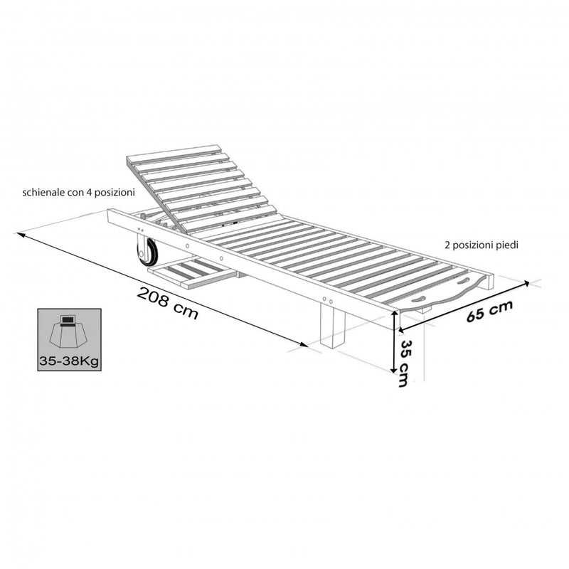 Lettino Prendisole da Giardino Lidia 65x208x35 h cm in Legno Marrone-5