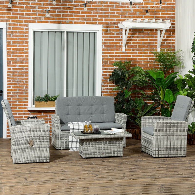 Set Salotto da Giardino Divano + 2 Poltrone + Tavolino  in Rattan PE Grigio-2